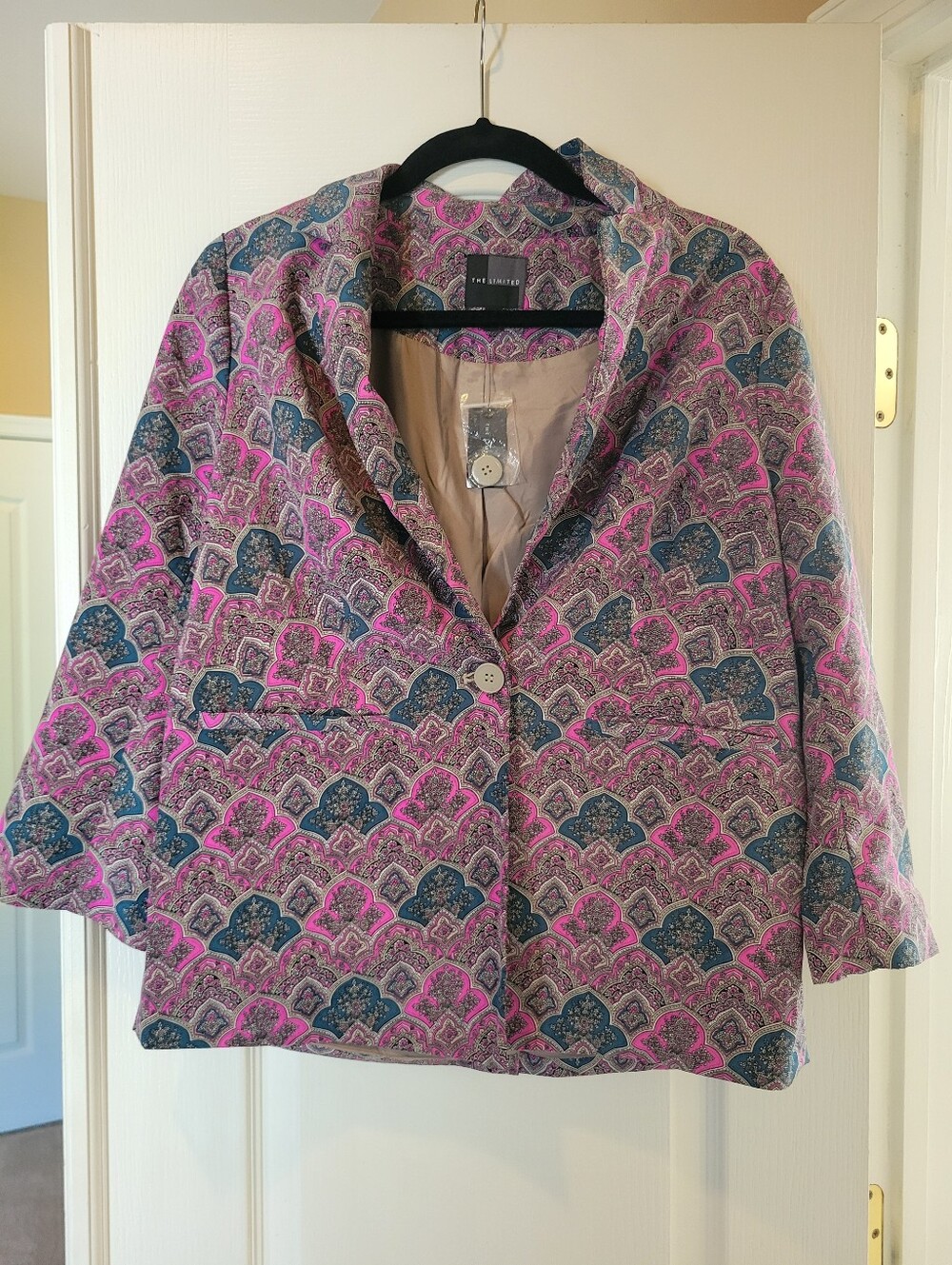 NWT The Limited Jacquard Blazer Jacket Medium M Pink Blue Gold Tapestry Paisley
